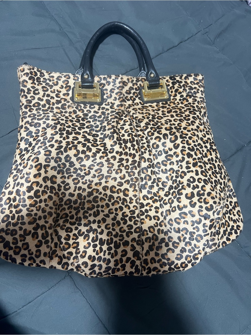 Charles Jourdan Leopard-Print Tote with Black Handles and Gold Hardware - Picture 2 of 11